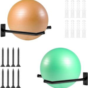 Medicine Ball Rack &Yoga Mat Wall Mount, 2-Pair Exercise Ball Wall Holder, Metal Exercise Ball Holder for Fitness Equipment Storage in Gym or Garage
