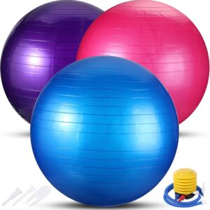 3 Pcs Exercise Ball Inflatable Yoga Ball for Pregnancy Pilates Ball Core Ball Workout Equipment with Pump and Plug for Chair Fitness Stability Balance Birthing Gym Office Home Support 330lbs
